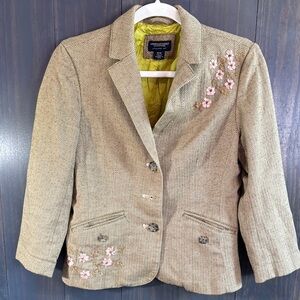 American Eagle Outfitters Tweed Blazer Ribbon Embroidered Jacket Coat Vintage S